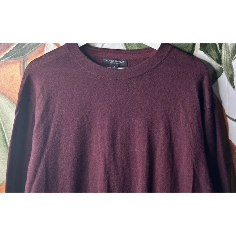 Banana Republic XL Merino Wool Pullover Crewneck Burgundy Red Sweater Mens Light
